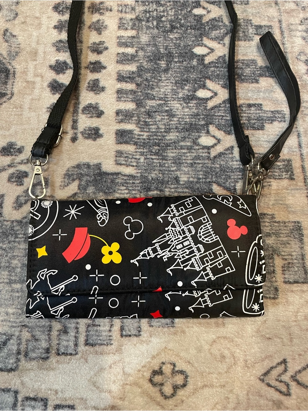 Disney Parks Black Castle Print Crossbody/Wristlet Wallet
